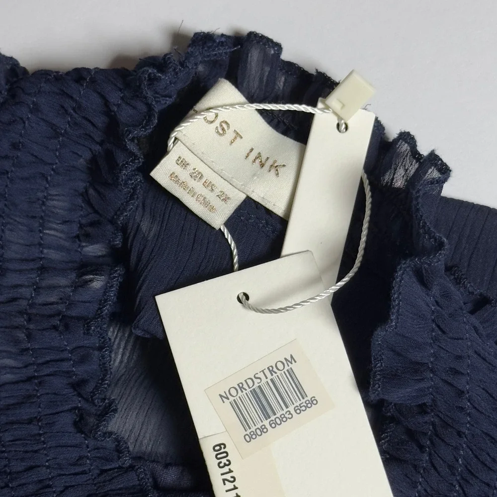 Lost Ink Navy Blue Ruffled Mock Neck Sheer Smock Top Size 2X‎